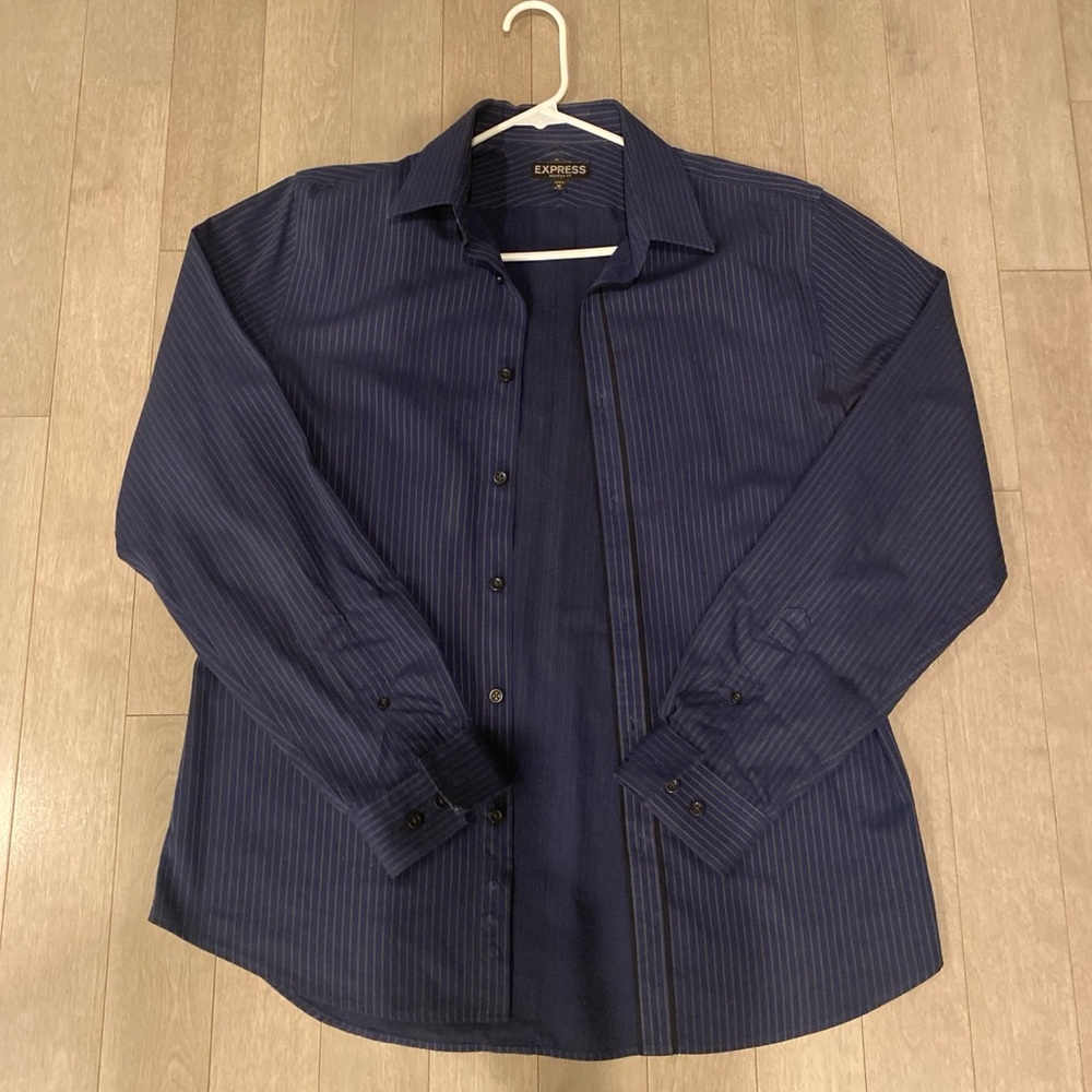 Express Men's Dark Blue Striped Shirt